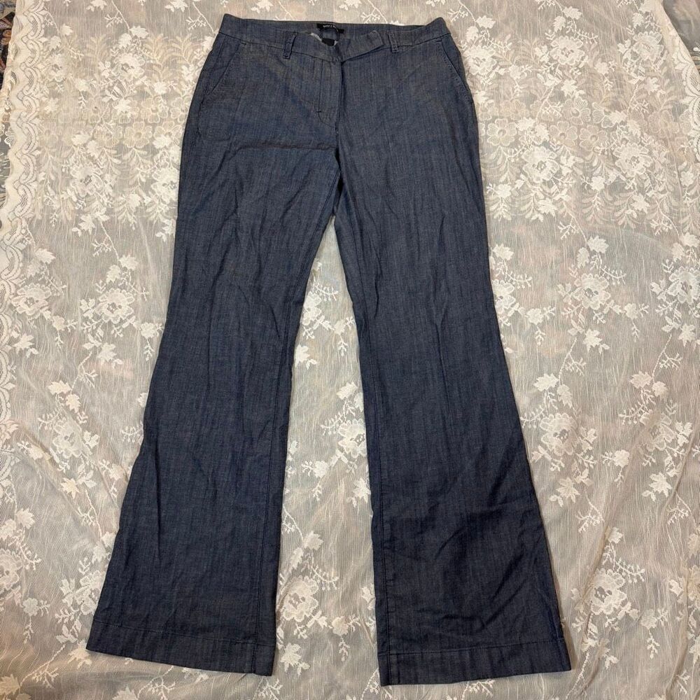 White House Black Market Flare Leg Chambray Trousers – Dark Wash | Cuffed Hem |
